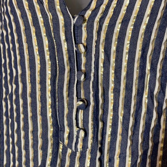 Torrid Blue and Sparkly Gold Lurex Striped Blouse 0/0X - Picture 8 of 15